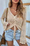 V Neck Hollow Out Bell Sleeves Sweater Unishe Wholesale