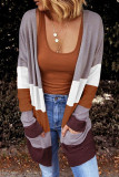 Multicolour Open Front Colorblock Cardigan with Pockets