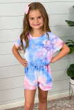 Sky Blue Tie-dye Short Sleeve Little Girl Romper