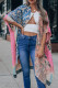 Multicolor Shawl Neckline Floral Print Kimono with Slits
