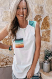 White Aztec Pocket Shoulder Tank Top