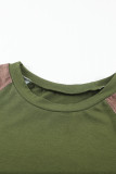 Color Block Long Sleeves Green Pullover Top