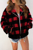 Red Plaid Print Sherpa Jacket Coat