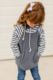 Gray Stripes Splicing Diagonal Zipper Children's Hoodie