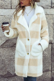 Lapel Plaid Fleece Coat with Pockets