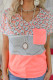 Leopard Splicing Striped Print Short Sleeve Pocket Patchwork Top Unishe Wholesale