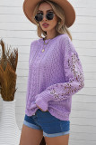 Purple Crochet Lace Pointelle Knit Sweater