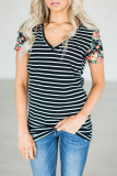Floral Sleeves Striped T-shirt