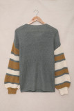 Gray Striped Raglan Sleeve Drop Shoulder Sweater