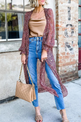 Red Dotted Print Tie Waist Long Cover Up