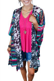 Multicolor Cow Serape Aztec Print Kimono Cardigan