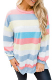 Orange Striped Colorblock Long Sleeve Pullover Sweatshirt