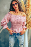 Pink Swiss Dot Smocking Off Shoulder Peplum Top