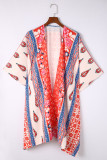 Red Long Paisley Print Kimono Beach Cover Up