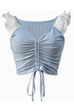 Knitted Ruffles Drawstring Crop Top Unishe Wholesale
