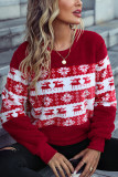 Red Xmas Print Patchwork Fleece Pullover