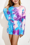 Purple Long Sleeve Elastic Waist Tie-dye Girl's Romper