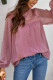 Pink Frill Neck Swiss Dot Puff Sleeve Blouse