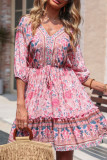 Boho Floral Print V Neck Loose Dress Unishe Wholesale