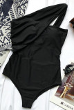 Black One-shoulder One-piece Swimwear
