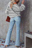 Off Shoulder Pin Striped Knit Sweaters