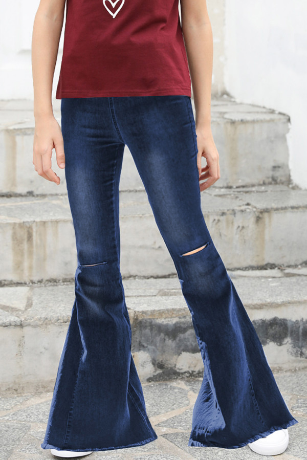 Blue Little Girls' Distressed Bell Bottom Jeans