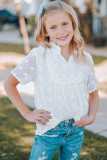 White Little Girl Swiss Dot Short Sleeve Flowy Top