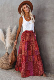 Tiered Paisley Print Pocketed Maxi Skirt