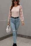 Hollow Out Lace Sleeves Knit Sweaters