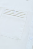 White Solid Pocket Long Sleeve Button-up Shirt