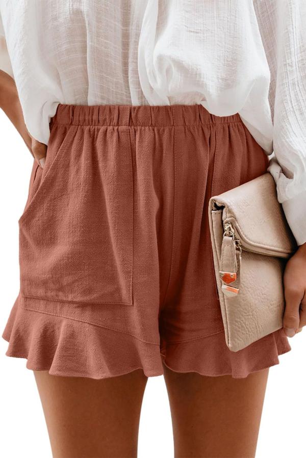 Rust Red Linen Cotton Pocketed Flutter Shorts