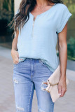 Sky Blue Zip To It Blouse
