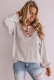 Pink Button Contrast Puff Sleeve Blouse