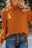 Plain Turtleneck Puff Sleeves Blouse