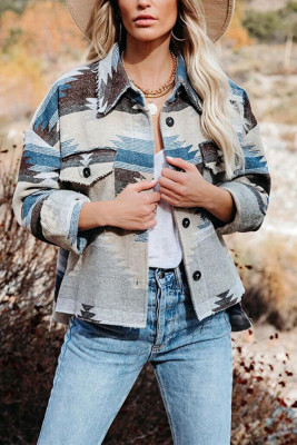 Aztec Print Button Closure Long Sleeve Shacket Women UNISHE Wholesale
