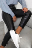 Black Round Zipper PU Leather Pants