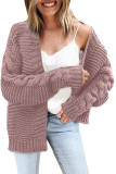Pink Open Front Chunky Knit Cardigan