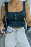 Navy Ribbed Knit Henley Crop Tank