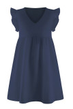 Plain V Neck Ruffles Pockets T Shirt Dress