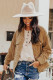 Khaki Ribbed Corduroy Long Sleeve Jacket with Pocket