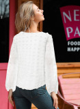 White Swiss Dot Long Puff Sleeve Top