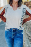 Leopard Colorblock Waffle Knit Long Sleeve Top