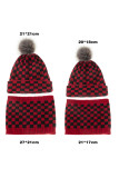 Black White Red Plaid Parent-child Knitted Hat & Scarf 4pcs Set Unishe Wholesale MOQ3pcs