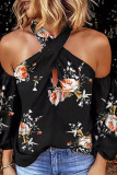 Floral Criss-Cross Ruffled Cold Shoulder Blouse
