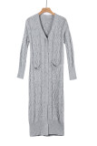 Gray Cable Knit Open Front Long Cardigan