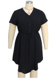 Plus Size Drawstring Elastic Waist Irregular Hem Dress Unishe Wholesale