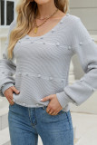 Plain U Neck Cute Cord Ball Sew In Knit Sweaters