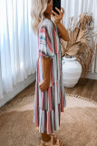 Serape Striped V Neck Buttoned Shirt Dress