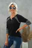 Black Casual Striped Color-Block Crew Neck Shirt