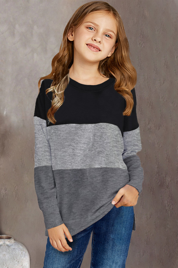 Gray Colorblock Kids Long Sleeve Top
